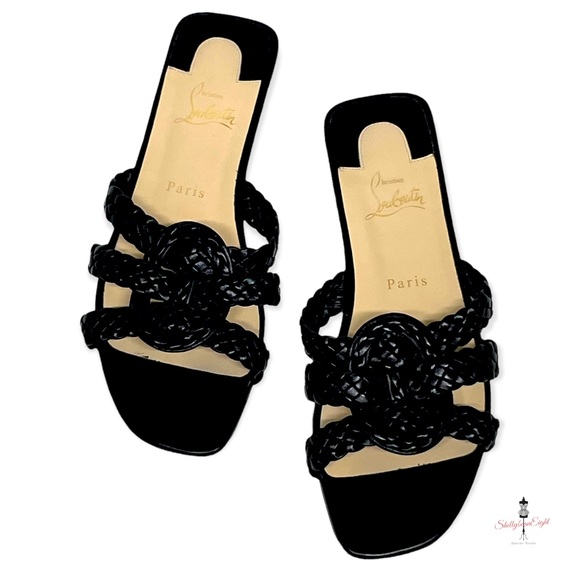 CHRISTIAN LOUBOUTIN Marilla Flats Woven Leather Slides Sandals Red Soles 38.5 - Picture 7 of 15